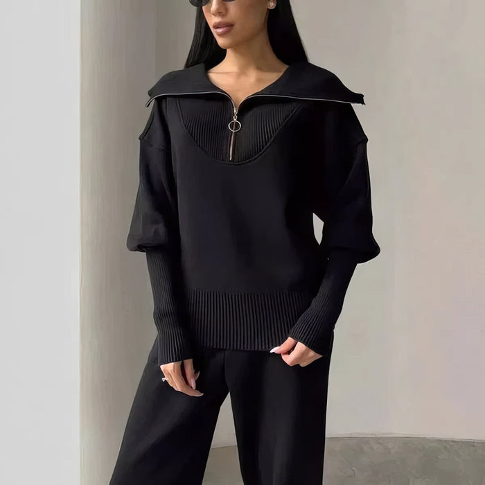 Dames Loungewear Set met Rits en Brede Kraag